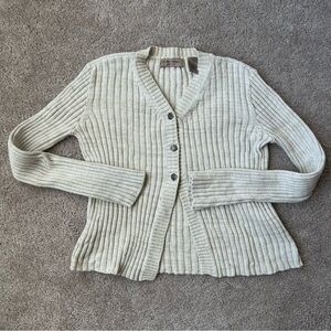 100% Cotton Cream Ribbed Buttoned Cardigan